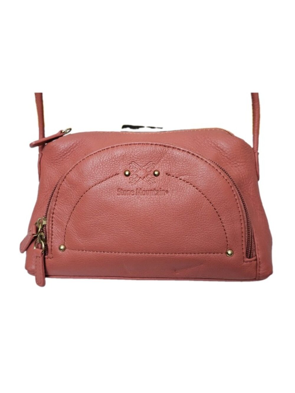 Stone Mountain Crossbody Purse Small Rose Pink Pebbled Leather 10” X 6” Pockets